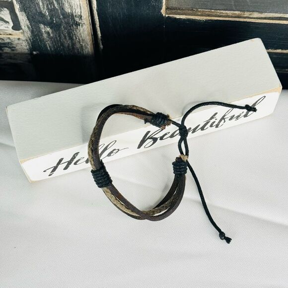 Adjustable Black and Brown Faux Leather Bracelet, unisex, Boho - Picture 3 of 3